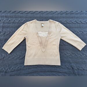 Elegant Tan V-Neck Women's Sweater (Small)